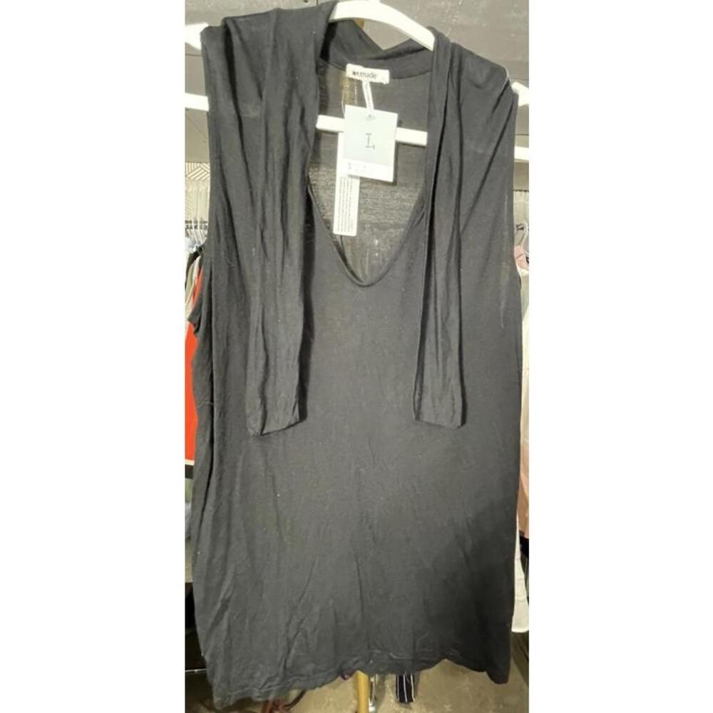 LA Made Tank Top Black V Neck with tie Lightweight Casual Womens L MSRP $62